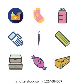 different icon set. vector set about umbrella, cheese, comb and groceries icons set.