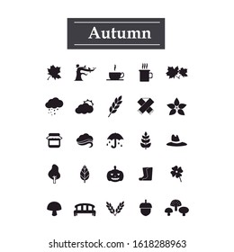Different icons of the Autumn season. Solid autumn icons.