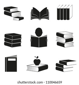 Different icons with books image of black color. EPS-10 (non transparent elements,non gradient)