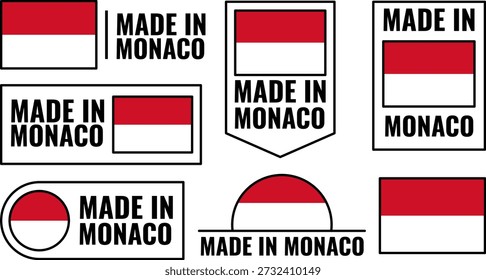 Different icons display the made in Monaco emblem with red and white colors