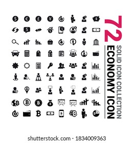 Different icons of economy, work and finance. Solid black icon.