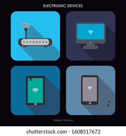 Different icons of electronic devices. Basic color icons of technology.