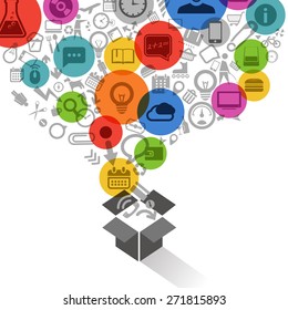 Different icons flows into the box