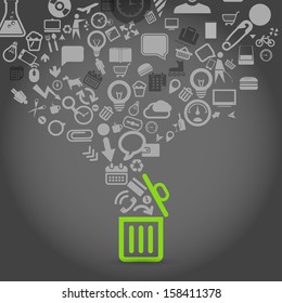Different icons flows into garbage basket