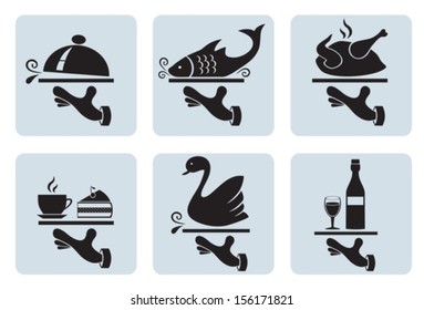 Different icons with food on a tray.Vector. EPS-10 (non transparent elements,non gradient)