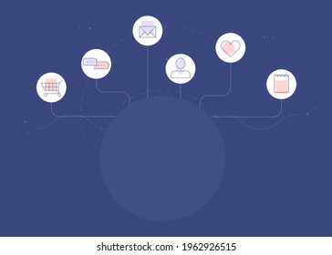 different icons on dark background for your ideas. world wide web concept. vector illustration cartoon flat design modern style 