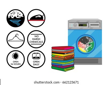 Different Icons for a Professional Laundry Shop Service. Editable Clip Art.