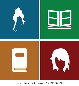 Different icons set. set of 4 different filled icons such as woman hairstyle