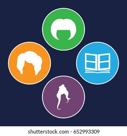 Different icons set. set of 4 different filled icons such as woman hairstyle