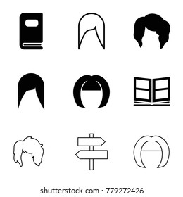 Different icons. set of 9 editable filled and outline different icons such as woman hairstyle, photo album
