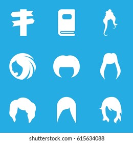 Different icons set. set of 9 different filled icons such as woman hairstyle, photo album