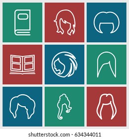 Different icons set. set of 9 different outline icons such as woman hairstyle
