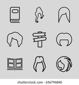 Different icons set. set of 9 outline icons such as woman hairstyle, photo album