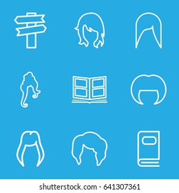 Different icons set. set of 9 different outline icons such as woman hairstyle, photo album