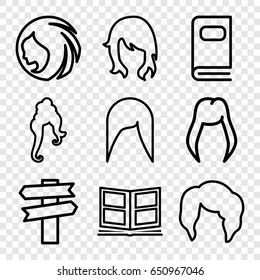Different icons set. set of 9 different outline icons such as woman hairstyle, photo album