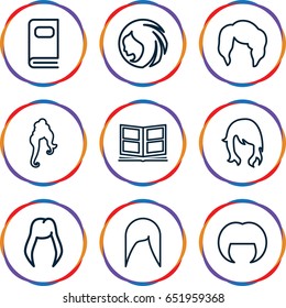 Different icons set. set of 9 different outline icons such as woman hairstyle