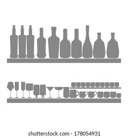 Different Icons Of Silhouettes Of Bootles, Glasses And Cups Isolated