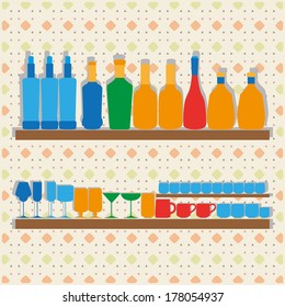 Different Icons Of Silhouettes Of Bootles, Glasses And Cups Isolated