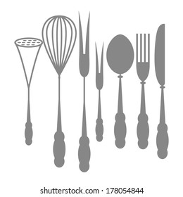 Different Icons Of Silhouettes Of Kitchen Elements Isolated