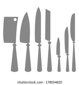 Different Icons Of Silhouettes Of Kitchen Knifes Isolated