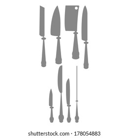 Different Icons Of Silhouettes Of Kitchen Knifes Isolated