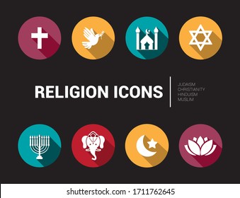 Different icons   symbols religion  Christianity  Judaism  Islam   Hinduism 