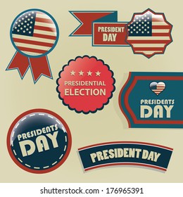 a lot of different icons with text and american flags for president day
