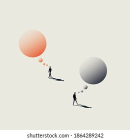 Different ideas, opposite opinions business vector concept. Symbol of thinking, contemplation, brainstorming. Eps10 illustration.