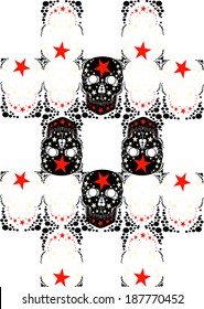 Different from the image of the skull and crossbones design, interpreted in this fashion icon. Worked as a silhouette with polka dots orange skull and crossbones pattern and geometric areas created.