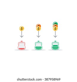 Different income, steady growth, savings account, compound interest, long term investment, revenue increase, cash back concept, financial consolidation, capital allocation, stock market portfolio