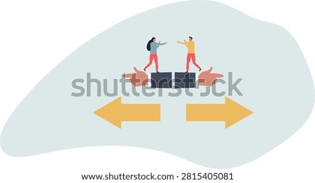 Different individual way, different business direction or team conflict, opposite decision, contrast or disagreement concept.life situation and activities.