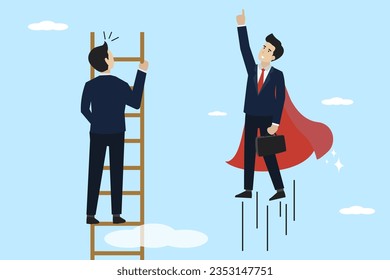Diferentes maneras individuales, diferentes caminos o carreras, los empresarios suben la escalera al éxito y los empresarios superhumanos vuelan al éxito.
