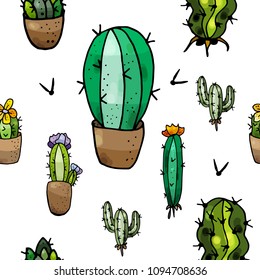 Different indoor succulent plants seamless pattern. Endless texture with floral theme.