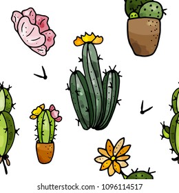 Different indoor succulent plants seamless pattern. Endless texture with floral theme.