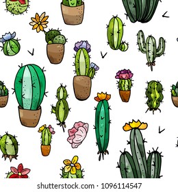 Different indoor succulent plants seamless pattern. Endless texture with floral theme.