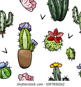 Different indoor succulent plants seamless pattern. Endless texture with floral theme.
