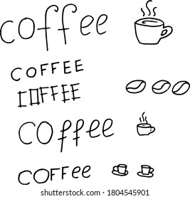Different inscriptions of coffee and cups next to them.
