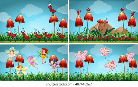 Different insects in the garden illustration