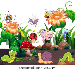 Different insects living in the garden illustration