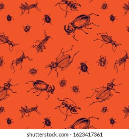 different insects pattern on a bright background
