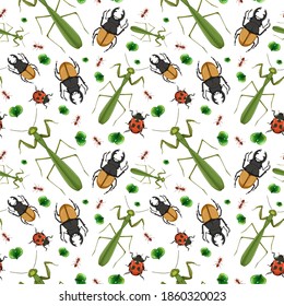 Different insects seamless pattern white background illustration