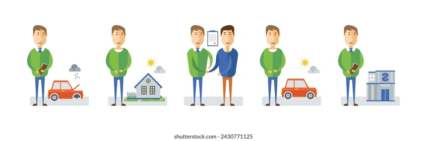 Different Insurance Case as Security and Protection Vector Icon Set