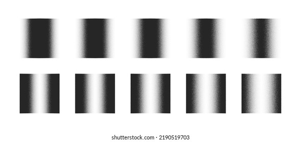 Different Intensity Density Black Noise Linear Gradient Abstract Graphic Grainy Textured Squares Vector Set Isolated On White Back. Dot Work Art Isolate Varied Stippled Design Elements Collection