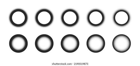 Different Intensity Density Black Noise Gradient Abstract Graphic Grainy Textured Circles Vector Set Isolated On White Back  Various Hand Drawn Stippled Round Forms Isolate Design Elements Collection