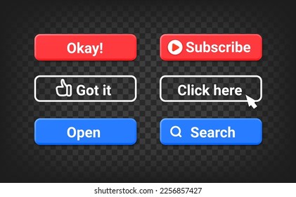 Different interface buttons set. 3d vector objects isolated on transparent background
