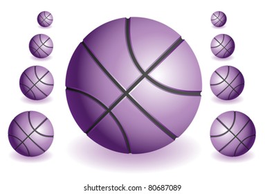 A lot of different isolated violet  Basketballs