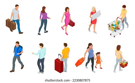 Different isomeric people icons set. Isometric Tourism and Booking App