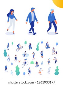 	
Different isomeric people vector set isolated on white. Male and female characters. Flat isometric vector.