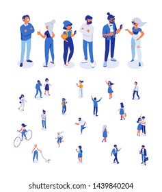 Different isomeric people vector set isolated on white. Walking people. Friendship. People crowd.