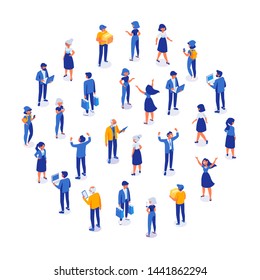 Different isomeric people vector set isolated on white. People crowd.